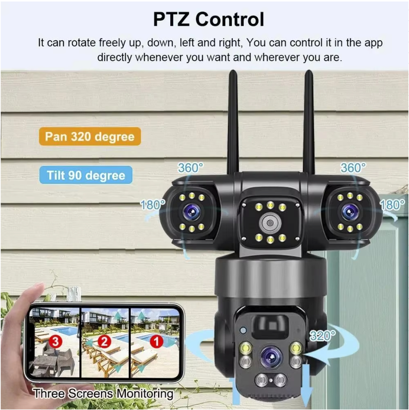 SolarGuard 3-Cam Triple-Lens Solar Camera V380